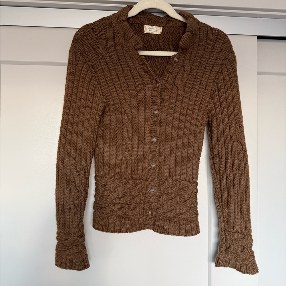 Handmade Handknit Brown Cable Knit Women's Sweater - Picture 1 of 6